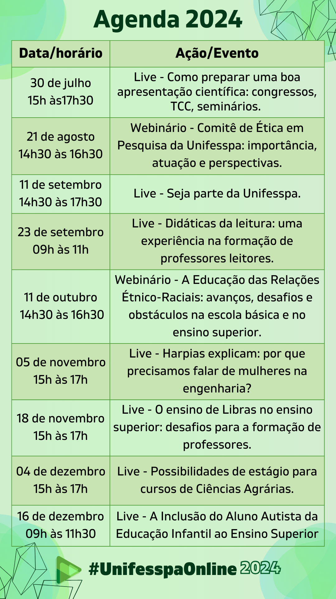 Agenda do Unifesspa Online 2024 3